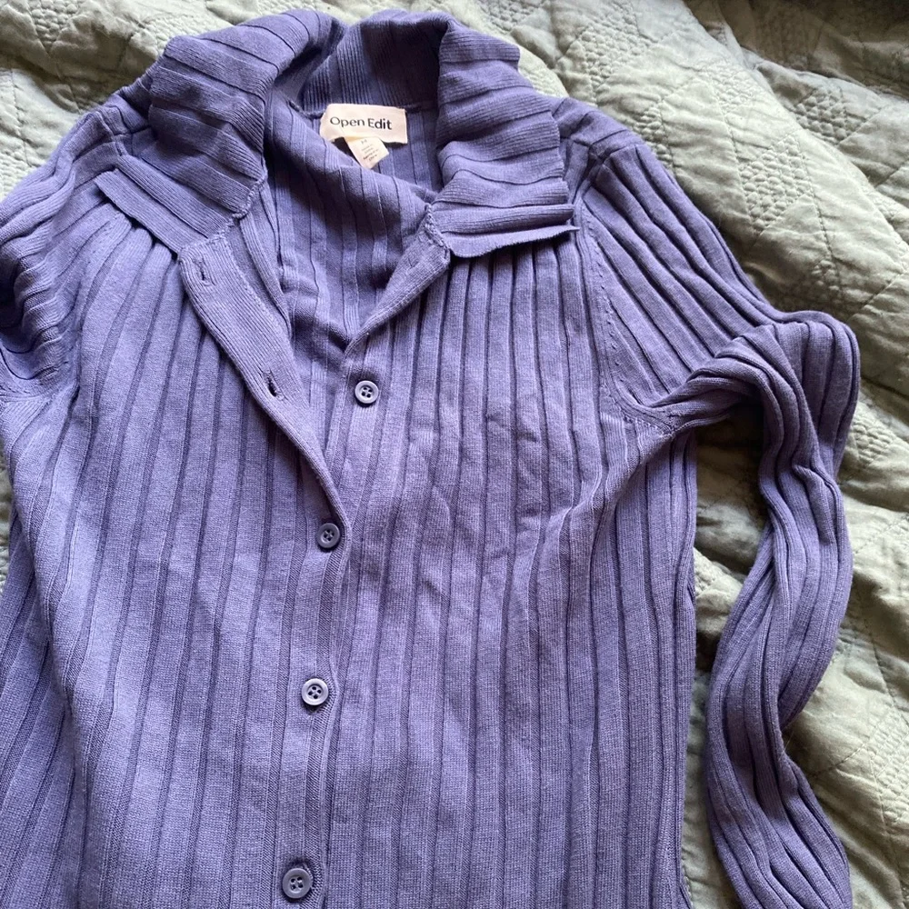 đź§µOpen Edit Ribbed Set in Blue Shadow cardigan and pants M - Picture 4 of 8